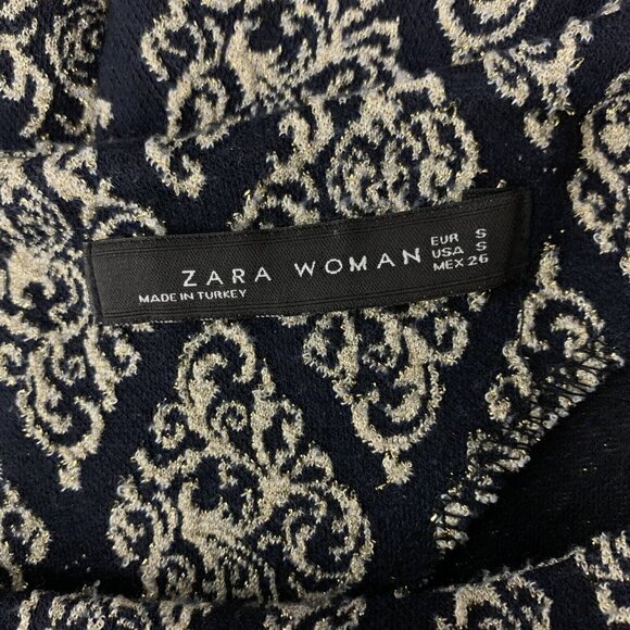 Zara Knit Mini Dress Small Blue Gold Metallic Short Sleeve Fitted - Picture 6 of 6